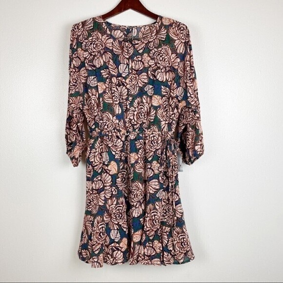 Donna Morgan Floral Crewneck Bishop Sleeve A-line Mini Dress Green Size 10 NWT - Picture 2 of 9